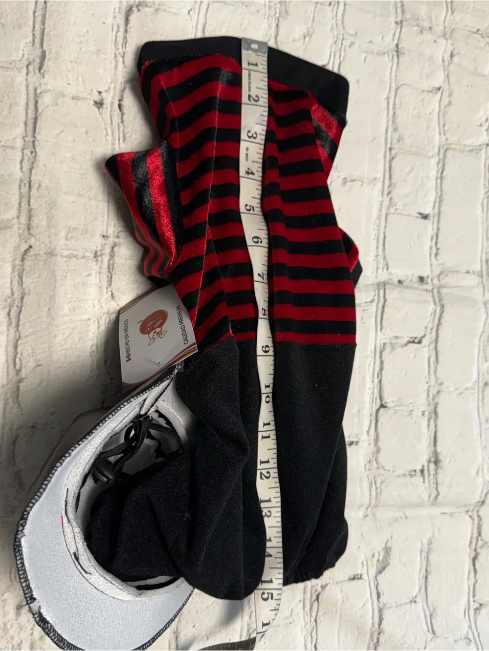 Pet warrior Dog striped red and black shirt and black pants. Halloween custome.